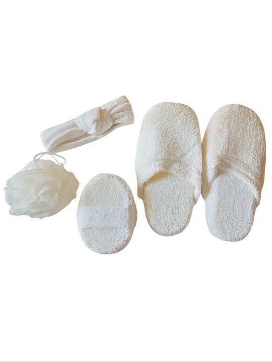 None Other - Terry Cloth Bath & Body Set with Slippers, Headband, Loofah Sponge & Pouf NWOT